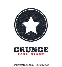 Grunge post stamp. Circle banner or label. Star sign icon. Favorite button. Navigation symbol. Dirty textured web button. Vector