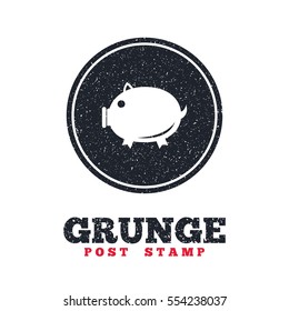 Grunge post stamp. Circle banner or label. Piggy sign icon. Pork symbol. Dirty textured web button. Vector