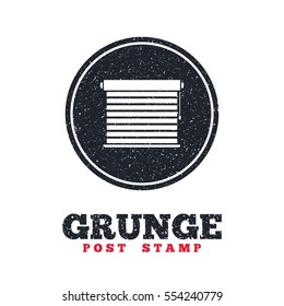 Grunge post stamp. Circle banner or label. Louvers sign icon. Window blinds or jalousie symbol. Dirty textured web button. Vector