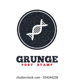 Grunge post stamp. Circle banner or label. DNA sign icon. Deoxyribonucleic acid symbol. Dirty textured web button. Vector