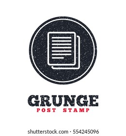 Grunge post stamp. Circle banner or label. Copy file sign icon. Duplicate document symbol. Dirty textured web button. Vector