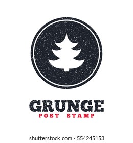 Grunge post stamp. Circle banner or label. Christmas tree sign icon. Holidays button. Dirty textured web button. Vector