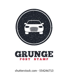 Grunge post stamp. Circle banner or label. Car sign icon. Delivery transport symbol. Dirty textured web button. Vector