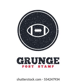 Grunge post stamp. Circle banner or label. American football sign icon. Team sport game symbol. Dirty textured web button. Vector