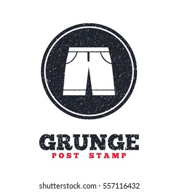 Grunge post stamp. Circle banner or label. Men's Bermuda shorts sign icon. Clothing symbol. Dirty textured web button. Vector