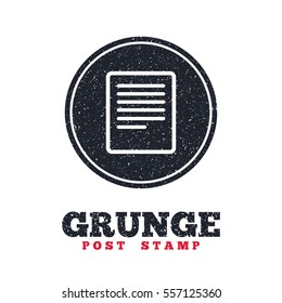 Grunge post stamp. Circle banner or label. Text file sign icon. File document symbol. Dirty textured web button. Vector