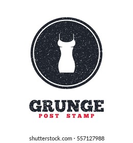 Grunge post stamp. Circle banner or label. Women dress sign icon. Intimates and sleeps symbol. Dirty textured web button. Vector