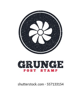 Grunge post stamp. Circle banner or label. Ventilation sign icon. Ventilator symbol. Dirty textured web button. Vector