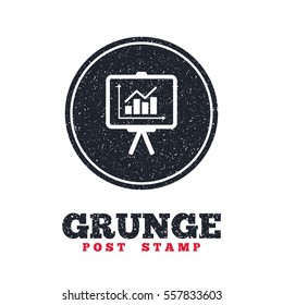 Grunge post stamp. Circle banner or label. Presentation billboard sign icon. Scheme and Diagram symbol. Dirty textured web button. Vector
