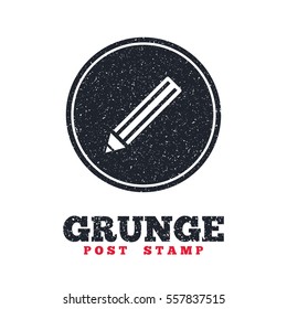 Grunge post stamp. Circle banner or label. Pencil sign icon. Edit content button. Dirty textured web button. Vector