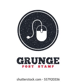 Grunge post stamp. Circle banner or label. Computer mouse sign icon. Optical with wheel symbol. Dirty textured web button. Vector