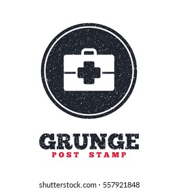 Grunge post stamp. Circle banner or label. Medical case sign icon. Doctor symbol. Dirty textured web button. Vector