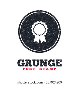 Grunge post stamp. Circle banner or label. Award medal icon. Best guarantee symbol. Winner achievement sign. Dirty textured web button. Vector