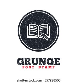 Grunge post stamp. Circle banner or label. Instruction sign icon. Manual book symbol. Read before use. Dirty textured web button. Vector