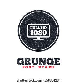 Grunge post stamp. Circle banner or label. Full hd widescreen tv sign icon. 1080p symbol. Dirty textured web button. Vector