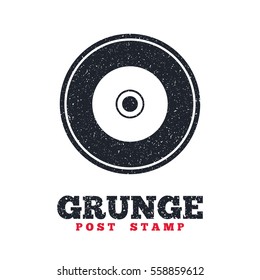 Grunge post stamp. Circle banner or label. CD or DVD sign icon. Compact disc symbol. Dirty textured web button. Vector
