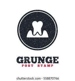 Grunge post stamp. Circle banner or label. Parodontosis tooth icon. Gingivitis sign. Inflammation of gums symbol. Dirty textured web button. Vector