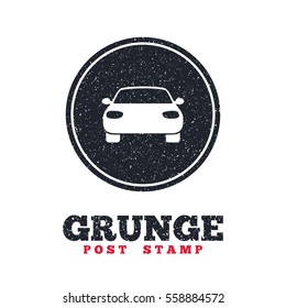 Grunge post stamp. Circle banner or label. Car sign icon. Delivery transport symbol. Dirty textured web button. Vector