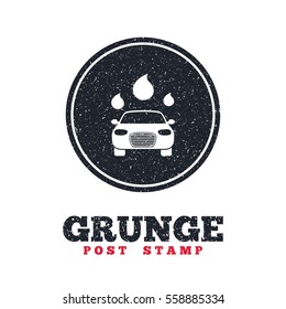 Grunge post stamp. Circle banner or label. Car wash icon. Automated teller carwash symbol. Water drops signs. Dirty textured web button. Vector