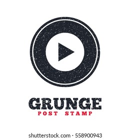 Grunge post stamp. Circle banner or label. Arrow sign icon. Next button. Navigation symbol. Dirty textured web button. Vector