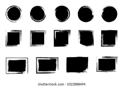 Grunge Post Stamp Set, Circles. Round, Square, Rectangular Banners, Backgrounds, Boxes, Frames, Insignias, Logos, Icons, Labels And Badges Collection. Vector Grungy, Distress Textures. Blank Shapes.