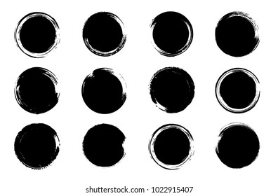 Grunge post stamp set, circles. Round  banners, boxes, frames, insignias, logos, icons, labels, badges, backgrounds. Vector grungy, distress textures. Blank shapes. Dirty artistic design elements. 