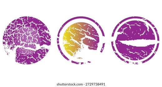 Conjunto de textura de sello de poste de grunge aislado en blanco. Círculo de textura de sello retro para insignia y etiqueta. Colección de textura de sello circular para sello, tinta, sello redondo, goma circular y Anuncio. Vector de socorro