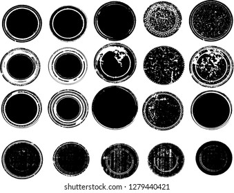Grunge post Stamps Collection, Circles. Banners, Insignias , Logos, Icons, Labels and Badges Set . vector distress textures.blank shapes.