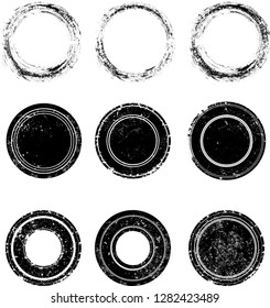 Grunge post Stamps Collection, Circles. Banners, Insignias , Logos, Icons, Labels and Badges Set . vector distress textures.blank shapes.