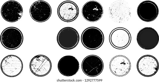 Grunge post Stamps Collection, Circles. Banners, Insignias , Logos, Icons, Labels and Badges Set . vector distress textures.blank shapes.