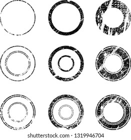 Grunge post Stamps Collection, Circles. Banners, Insignias , Logos, Icons, Labels and Badges Set . vector distress textures.blank shapes.