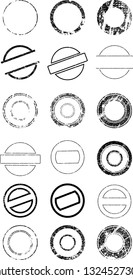 Grunge post Stamps Collection, Circles. Banners, Insignias , Logos, Icons, Labels and Badges Set . vector distress textures.blank shapes.