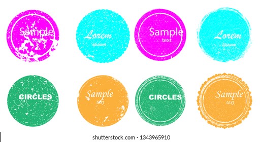 Grunge post Stamps Collection, Circles. Banners, Insignias , Logos, Icons, Labels and Badges Set . vector distress textures.blank shapes.