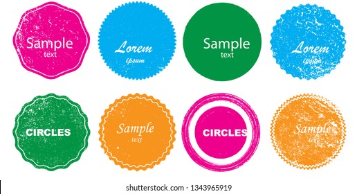 Grunge post Stamps Collection, Circles. Banners, Insignias , Logos, Icons, Labels and Badges Set . vector distress textures.blank shapes.