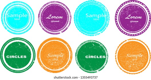 Grunge post Stamps Collection, Circles. Banners, Insignias , Logos, Icons, Labels and Badges Set . vector distress textures.blank shapes.