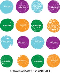 Grunge post Stamps Collection, Circles. Banners, Insignias , Logos, Icons, Labels and Badges Set . vector distress textures.blank shapes.