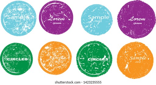 Grunge post Stamps Collection, Circles. Banners, Insignias , Logos, Icons, Labels and Badges Set . vector distress textures.blank shapes.