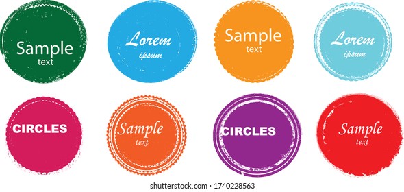 Grunge post Stamps Collection, Circles. Banners, Insignias , Logos, Icons, Labels and Badges Set . vector distress textures.blank shapes.