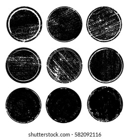 Grunge post stamps collection, circles. Banners, insignias , logos, icons, labels and badges set. Blank shapes. Vector illustration distress textures. 