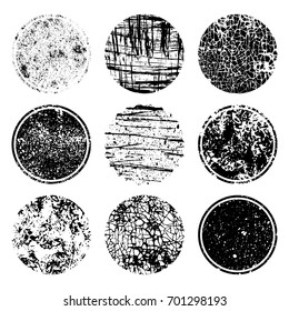 Grunge post Stamps Collection, circles. Banners, logos, Icons, labels and badges set . Vector distressed textures, shapes.