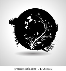 Grunge post Stamps Collection, Circles. Banners, Insignias , Logos, Icons, Labels and Badges Set . vector distress textures. round shapes with floral elements.