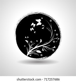 Grunge post Stamps Collection, Circles. Banners, Insignias , Logos, Icons, Labels and Badges Set . vector distress textures. round shapes with floral elements.