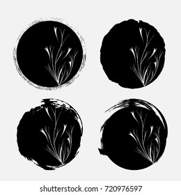 Grunge post Stamps Collection, Circles. Banners, Insignias , Logos, Icons, Labels and Badges Set . vector distress textures. round shapes with floral elements.