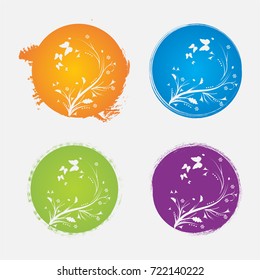 Grunge post Stamps Collection, Circles. Banners, Insignias , Logos, Icons, Labels and Badges Set . vector distress textures. round shapes with floral elements.