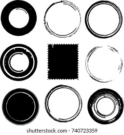 Grunge post Stamps Collection, Circles. Banners, Insignias , Logos, Icons, Labels and Badges Set . vector distress textures.blank shapes.
