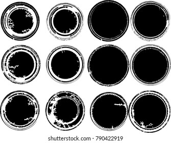 Grunge post Stamps Collection, Circles. Banners, Insignias , Logos, Icons, Labels and Badges Set . vector distress textures.blank shapes.