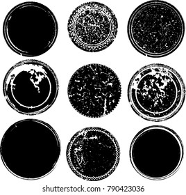 Grunge post Stamps Collection, Circles. Banners, Insignias , Logotipos, Iconos, Etiquetas y Badges Set . texturas de distrés vectorial.formas en blanco.