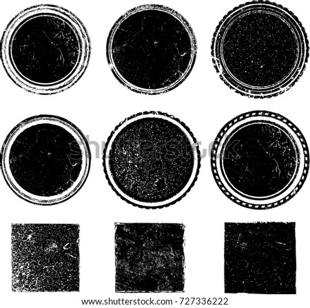 Grunge post Stamps Collection, Circles. Banners, Insignias , Logos, Icons, Labels and Badges Set . vector distress textures. vintage blank shapes.