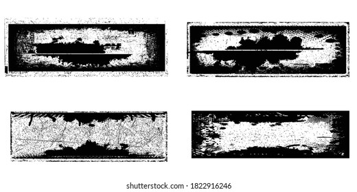 Grunge post Stamps Collection, rectángulos. Banners, Insignias, Logotipos, Iconos, Etiquetas y Badges Set. texturas de distrés vectorial.formas en blanco.marcos retro.