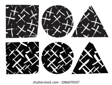 Grunge post Stamps Collection, SQUARES, TRIANGLES ,Circles. Banners, Insignias , Logos, Icons, Labels and Badges Set . vector distress textures.blank shapes.